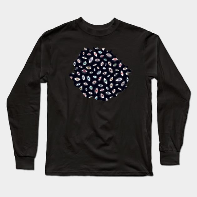 Looking Eyes Black Long Sleeve T-Shirt by ninoladesign